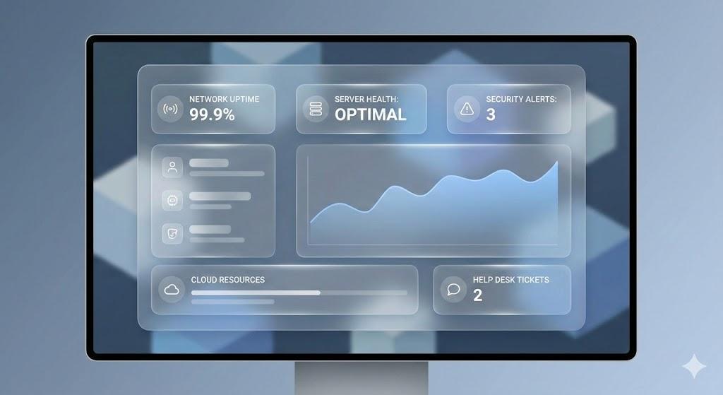 Stylized enterprise IT operations dashboard visual