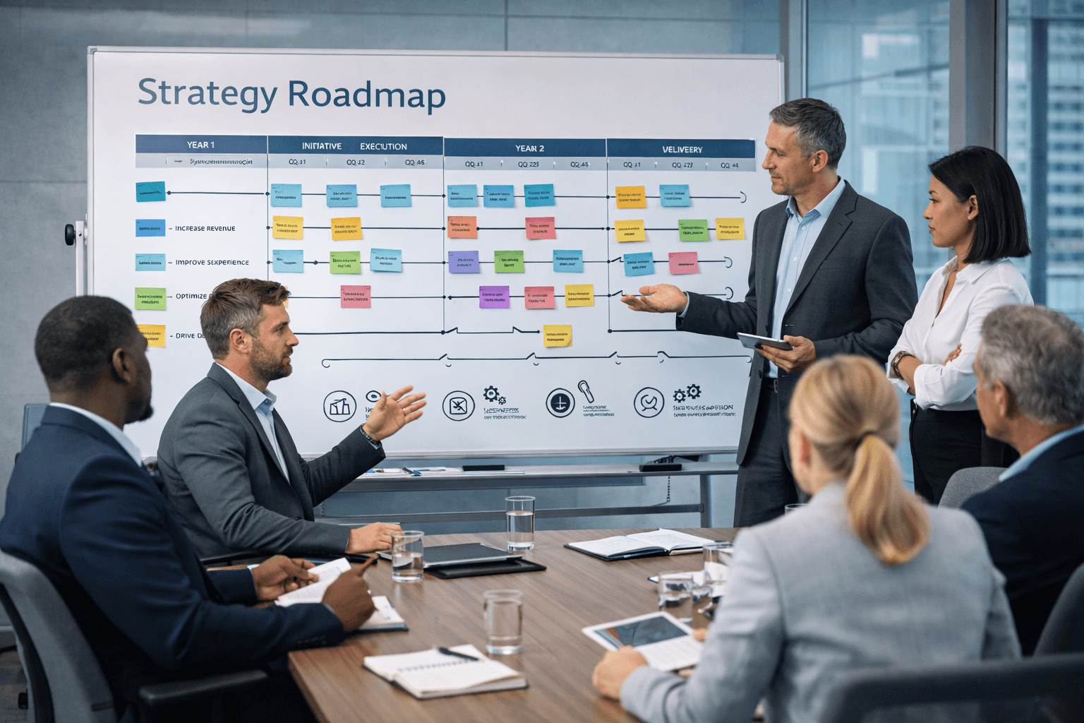 Consultants presenting ServiceNow strategy roadmap